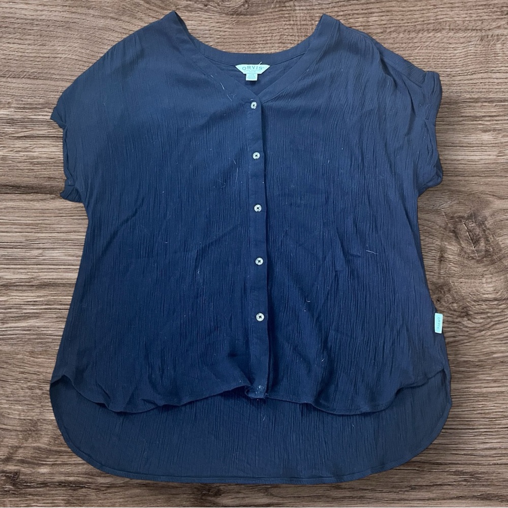 Orvis Black Crinkle Button-Up Blouse